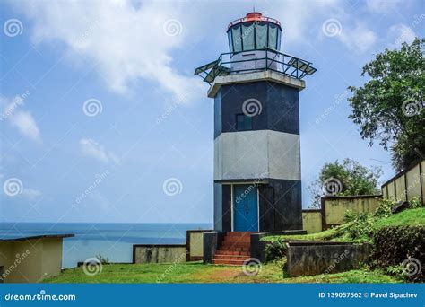Lighthouse On A Tropical Peninsula Near The Village Of Gokarna Stock
