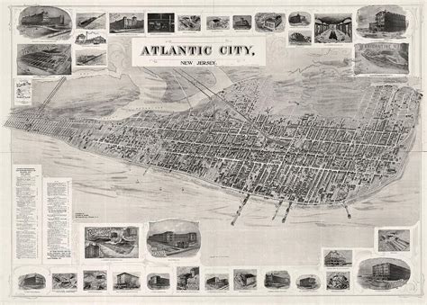 Atlantic City New Jersey Antique Birdseye Map 1900 Drawing By History