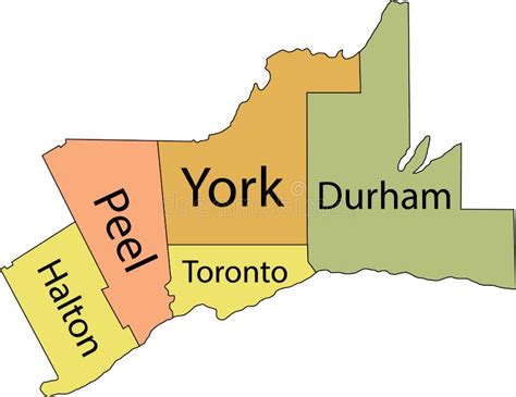 Pastel Tagged Map Of Regions Of Greater Toronto Area Ontario Canada