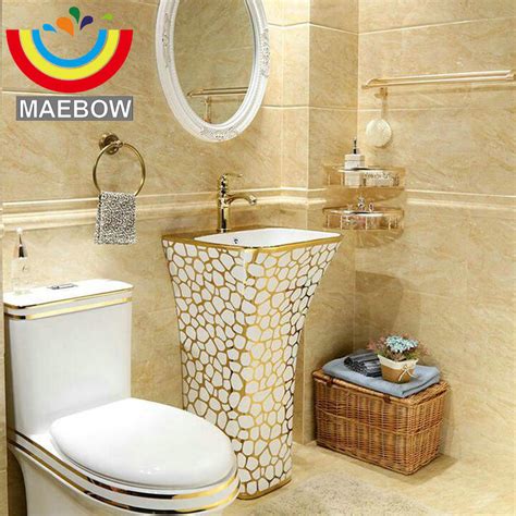Mosaic Gold Gorgeous Rectangular Pedestal Sink Ceramic