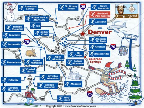 Colorado Skiing And Snowboarding Resort Map Co Vacation Directory