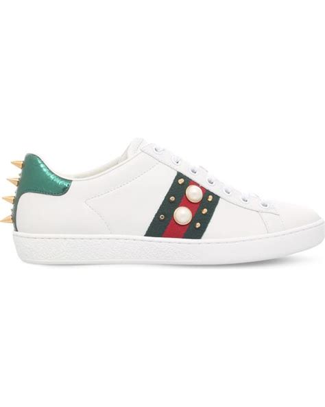 Gucci Ace Pearl And Stud Detail Leather Trainers In White Save 8 Lyst