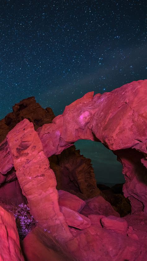Rock Formations Against Starry Sky At Night Valley Of Fire State Park