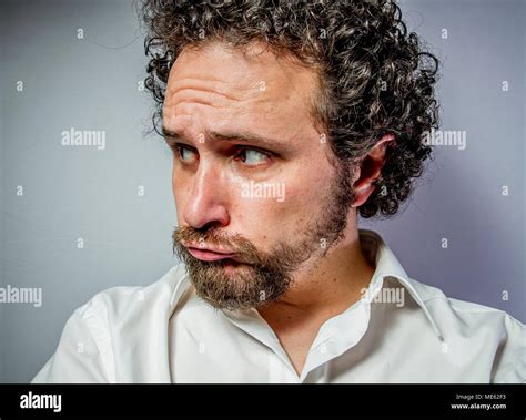 Sad Face Man With Intense Expression White Shirt Stock Photo Alamy