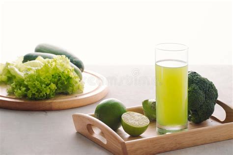 Various Freshly Squeezed Vegetable Juices For Fasting Stock Photo