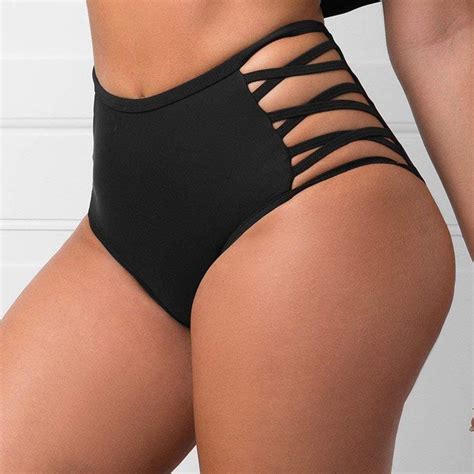 COLO Women Sexy Bikini Bottoms Lace Strappy Sides High Waisted Black Size EBay
