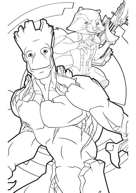 Groot With Rocket Raccoon Coloring Page Free Printable Coloring Pages