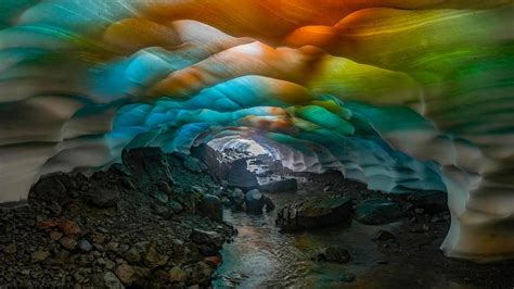Could Not Believe My Eyes Ice Caves Awash In Vibrant Colors As Sun