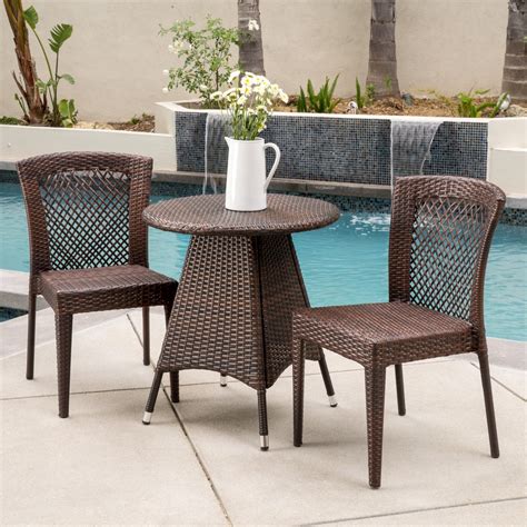 Outdoor 3pc Multibrown Wicker Bistro Set Nh618592 Noble House Furniture