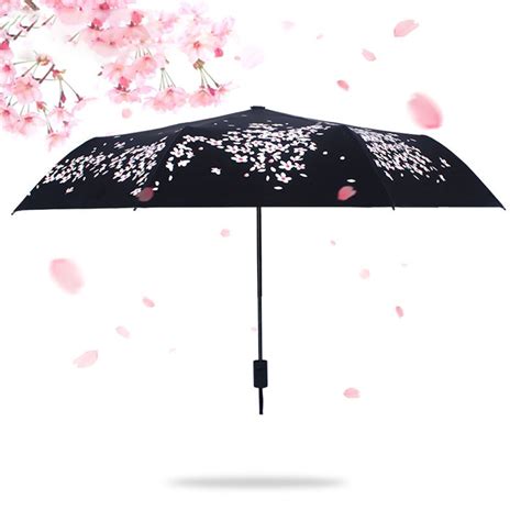 Sun Umbrella Folding Rain Women With Sakura Flowers Novelty Umbrella