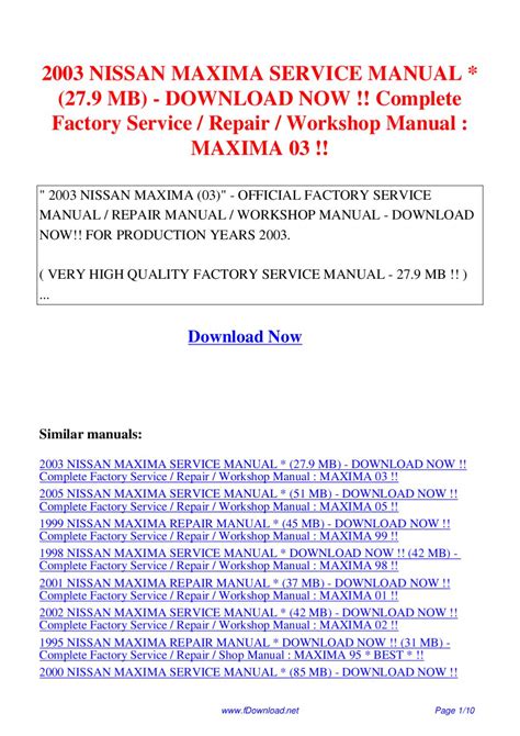 2003 Nissan Maxima Service Manual 27 9 Mb Complete Factory Service