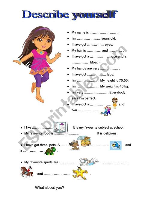 Describe Yourself Girl Esl Worksheet By Darderm