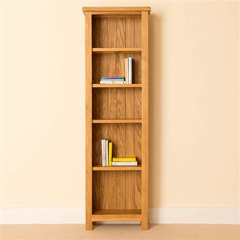 Lanner Waxed Oak Narrow Bookcase 5 Fixed Shelves Solid Wood