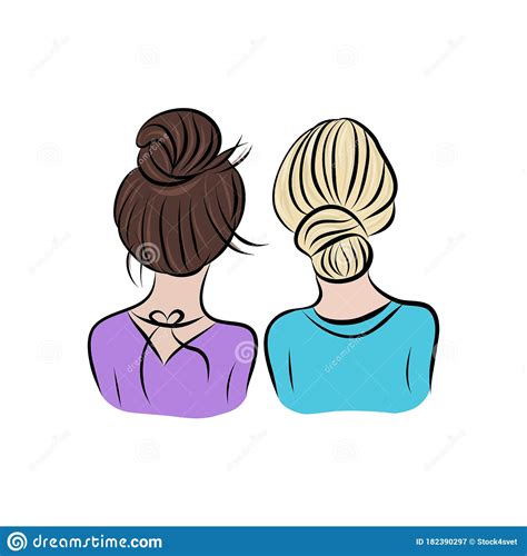 two beautiful women friends hugging together back view female friendship vector illustration