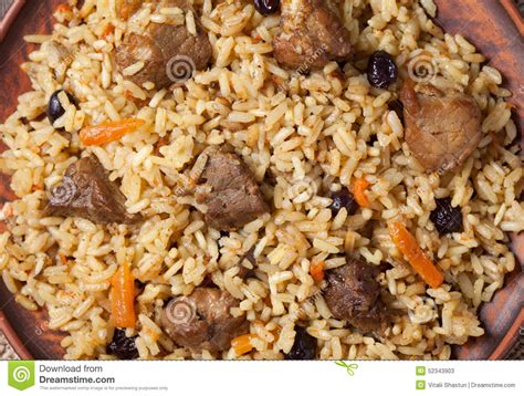 Pilaf With Large Pieces Of Fried Meat Spicy Rice Stock Image Image