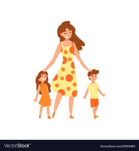 Happy Mother Walking With Her Son And Babe Vector Image