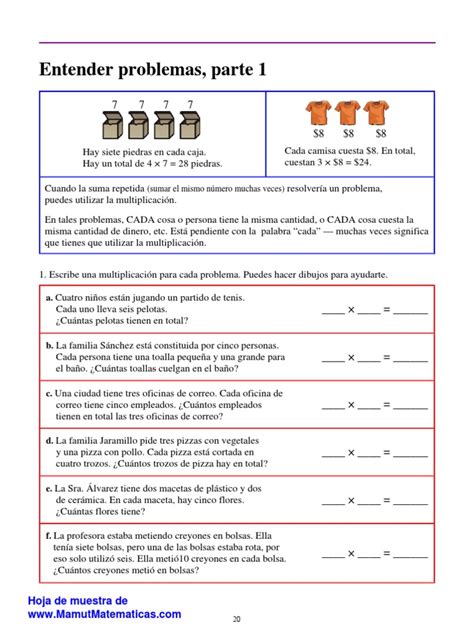 Multiplicacion 1 Entender Problemas Verbales 1