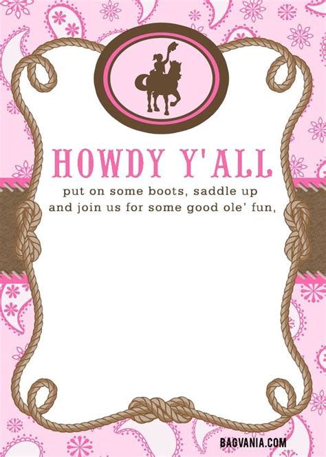 Nice Free Cowgirl Birthday Invitations Western Invitations Free