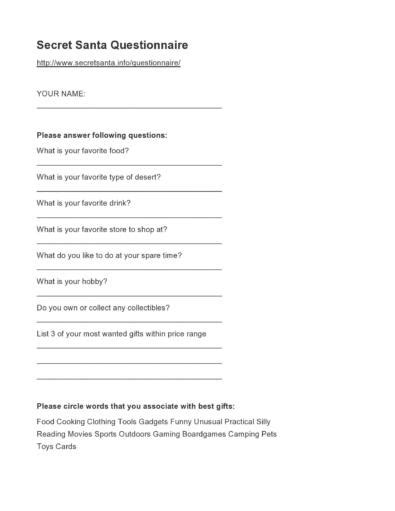27 Printable Secret Santa Questionnaire Templates Templatelab