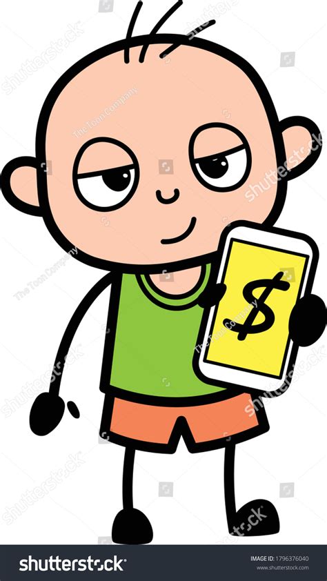 Cartoon Bald Boy Showing Money Cell Vector Có Sẵn Miễn Phí Bản Quyền