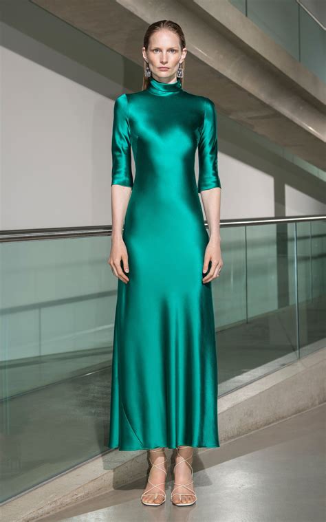 Galvan Margot Silk Satin Turtleneck Gown Elegant Party Dresses Fashion Designer Maxi Dress