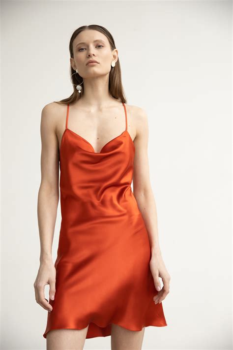 Red Brick 100 Silk Mini Dress Silk Dress Mini Silk Slip Dress Etsy