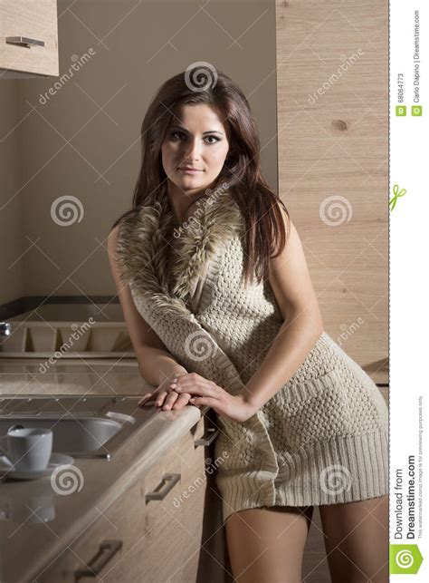Pretty Woman In Kitchen Stock Image Image Of Adult Cute