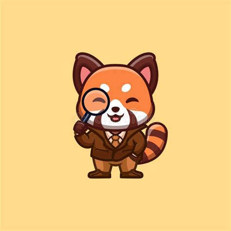 Red Panda Detective Cute Creative Kawaii Cartoon Mascot Logo Stock