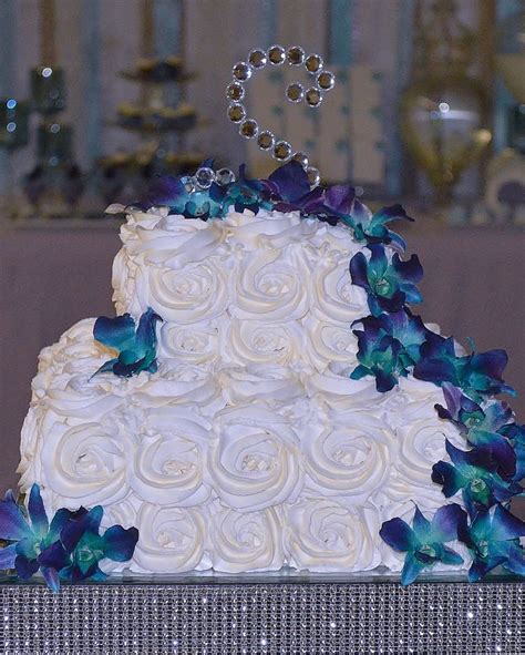 my wedding cake wedding cake with buttercream rosettes and preserved galaxy blue dendrobium