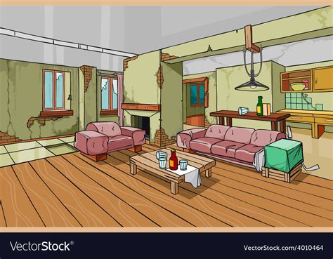Cartoon Old Shabby Apartment Interior Royalty Free Vector
