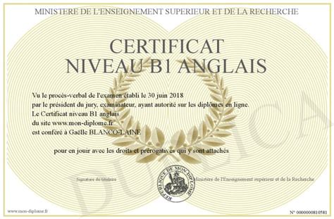 Certificat Niveau B1 Anglais