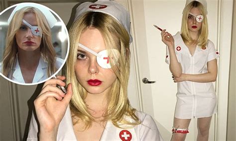 naughty nurse elle fanning dresses up in kill bill costume daily mail online