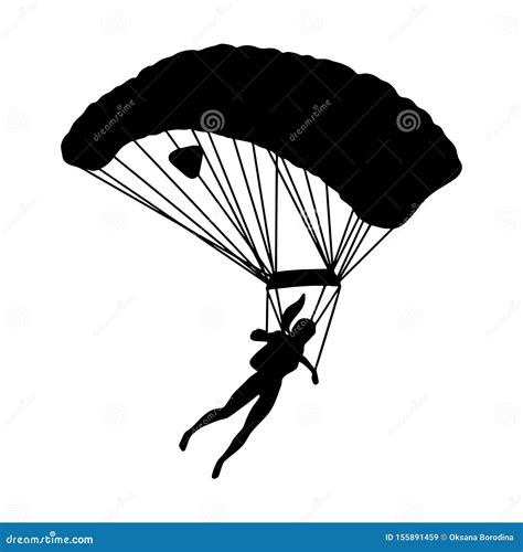 Black Silhouette Of A Girl With Parachute Stock Illustration