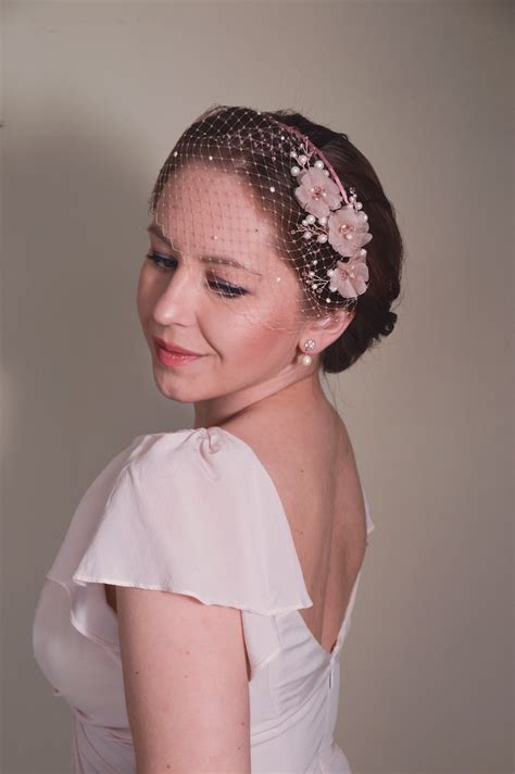 Pink Fascinator Birdcage Veil Bridal Headpiece Cherry Etsy