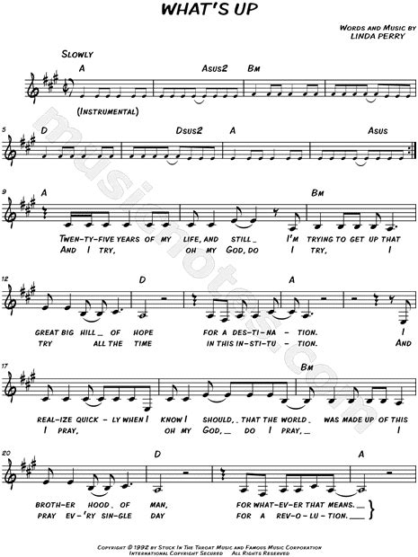 4 Non Blondes Whats Up Sheet Music Leadsheet In A Major Download
