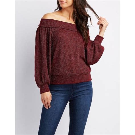 Charlotte Russe Metallic Chenille Balloon Sleeve Off The Shoulder