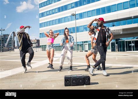 Group Of Hip Hop Dancers Permorming Their Dance Crew Making Show In An