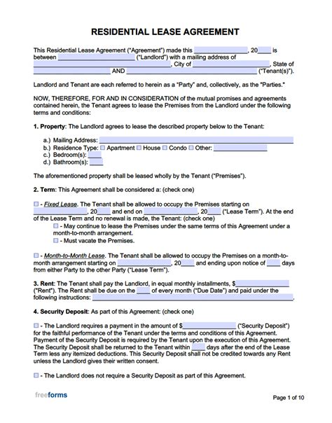 Printable Lease Agreement Template Free