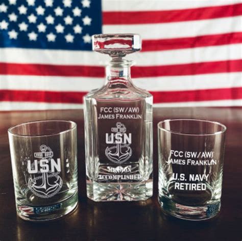 Personalized Us Navy Chief Whiskey Decanter Set Us Navy T Etsy