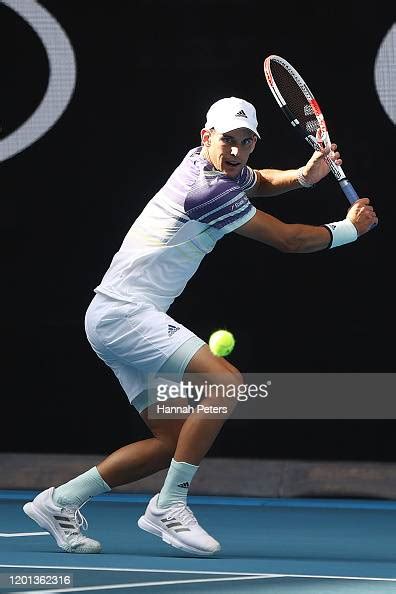 Dominic Thiem Of Austria Plays A Backhand During His Mens Singles