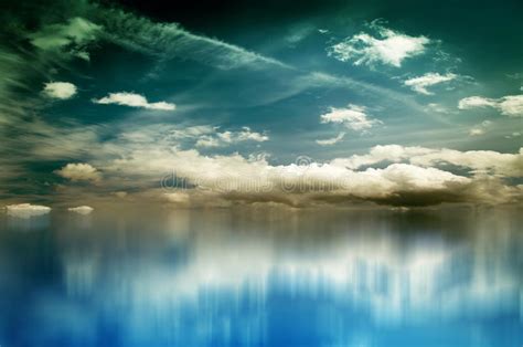 White Clouds Over Blue Sea Stock Image Image Of Scene 94971575