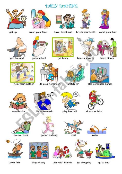 Daily Routine Pictionary Esl Worksheet By Mysterysea