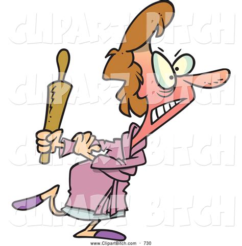 Clip Vector Cartoon Art Of A Cartoon Angry Woman Carrying A Rolling Pin By Toonaday 730