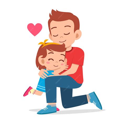 Feliz Linda Chica Abrazando A Papá Amor Vector Premium