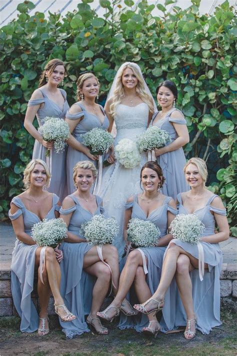 Beaded curtains, candle holders, arches, chandeliers light grey bridesmaid dresses and babys breath bouquets ...