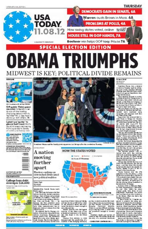 Usa Today Obama Re Election Newspaper Front Pages Digital Spy