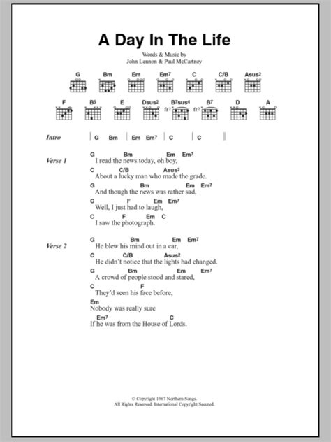 A Day In The Life Sheet Music The Beatles Lyrics And Chords