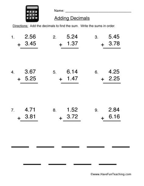 Free Printable Math Worksheets Adding Decimals
