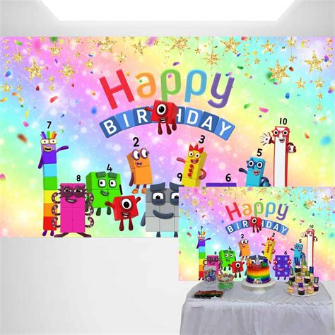 Buy Numberblocks Birthday Party Supplies Backdrop With Rainbow Glitter Confetti Boys Girls Th