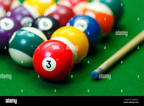Billiard Balls In A Green Pool Table Stock Photo Alamy